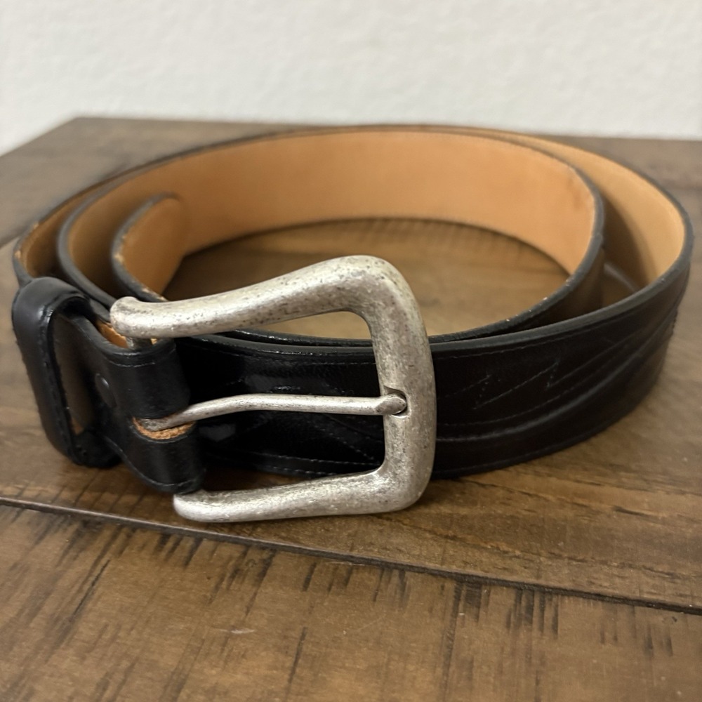 Vintage Lucchese Boot Co. Men's Black Leather Belt Size 42- WESTERN USA Tooled